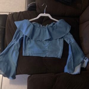 Elegant Blue Ruffle Blouse